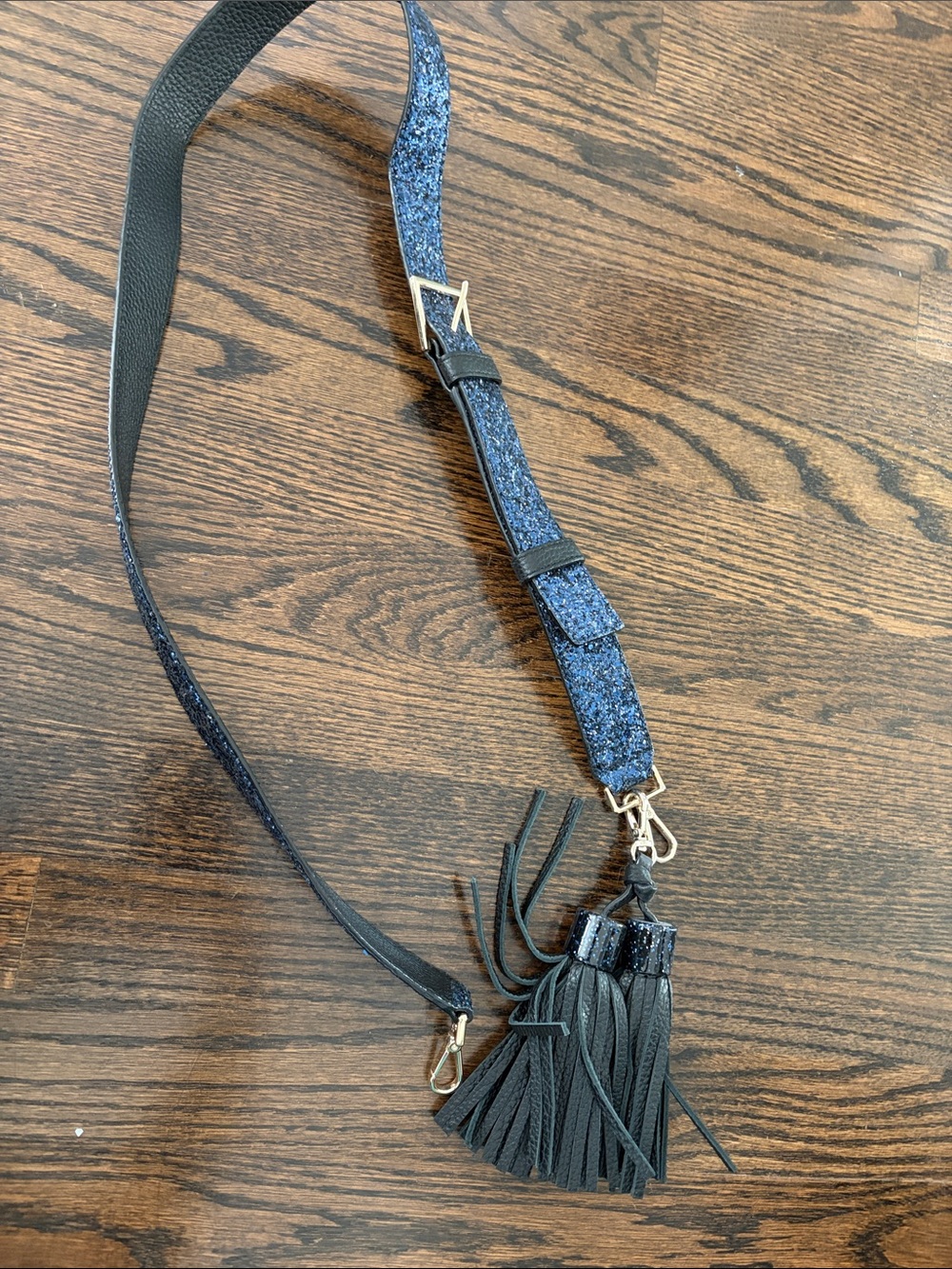 kate spade Blue Glitter Purse Strap with Black Tassel